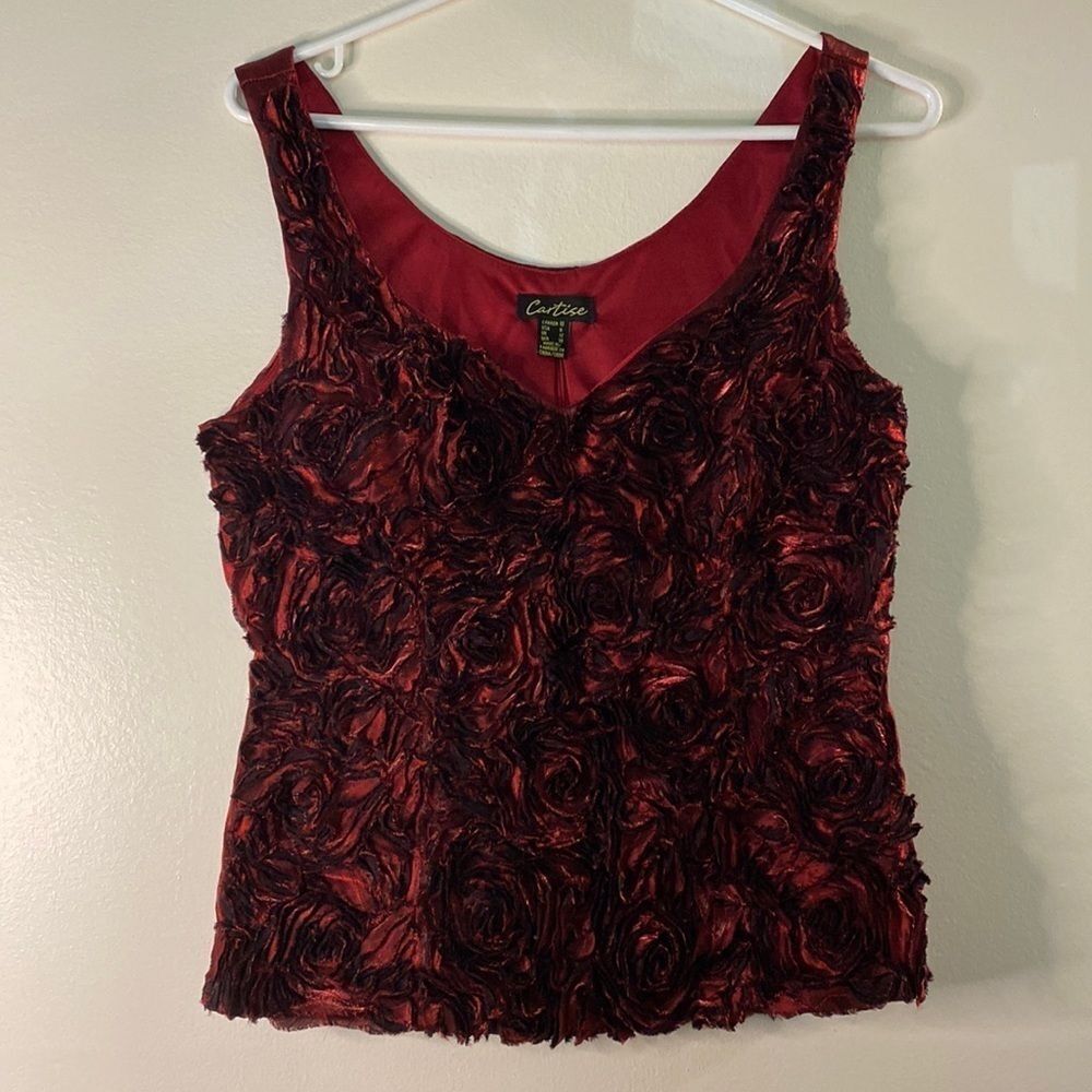 CARTISE Women’s Deep Red Black  Floral Sleeveless Top (Size 10/8)